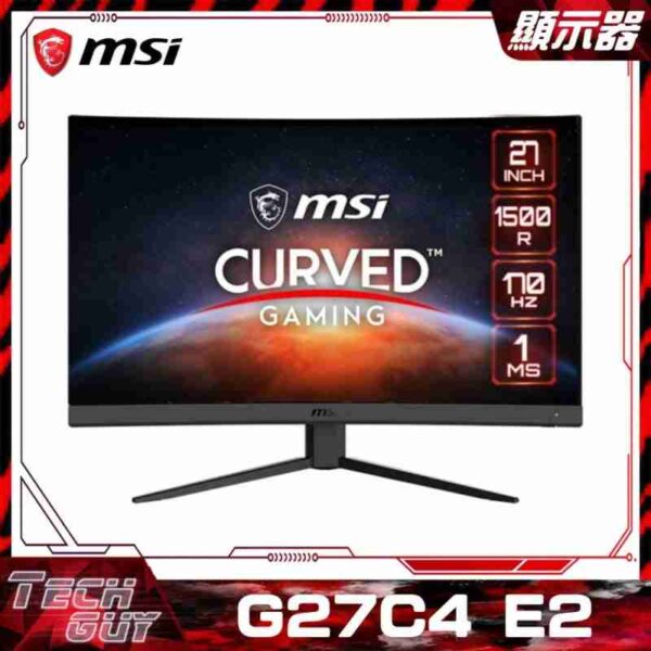MSI【G27C4 E2】27" FHD 170Hz 1500R 曲面電競顯示器