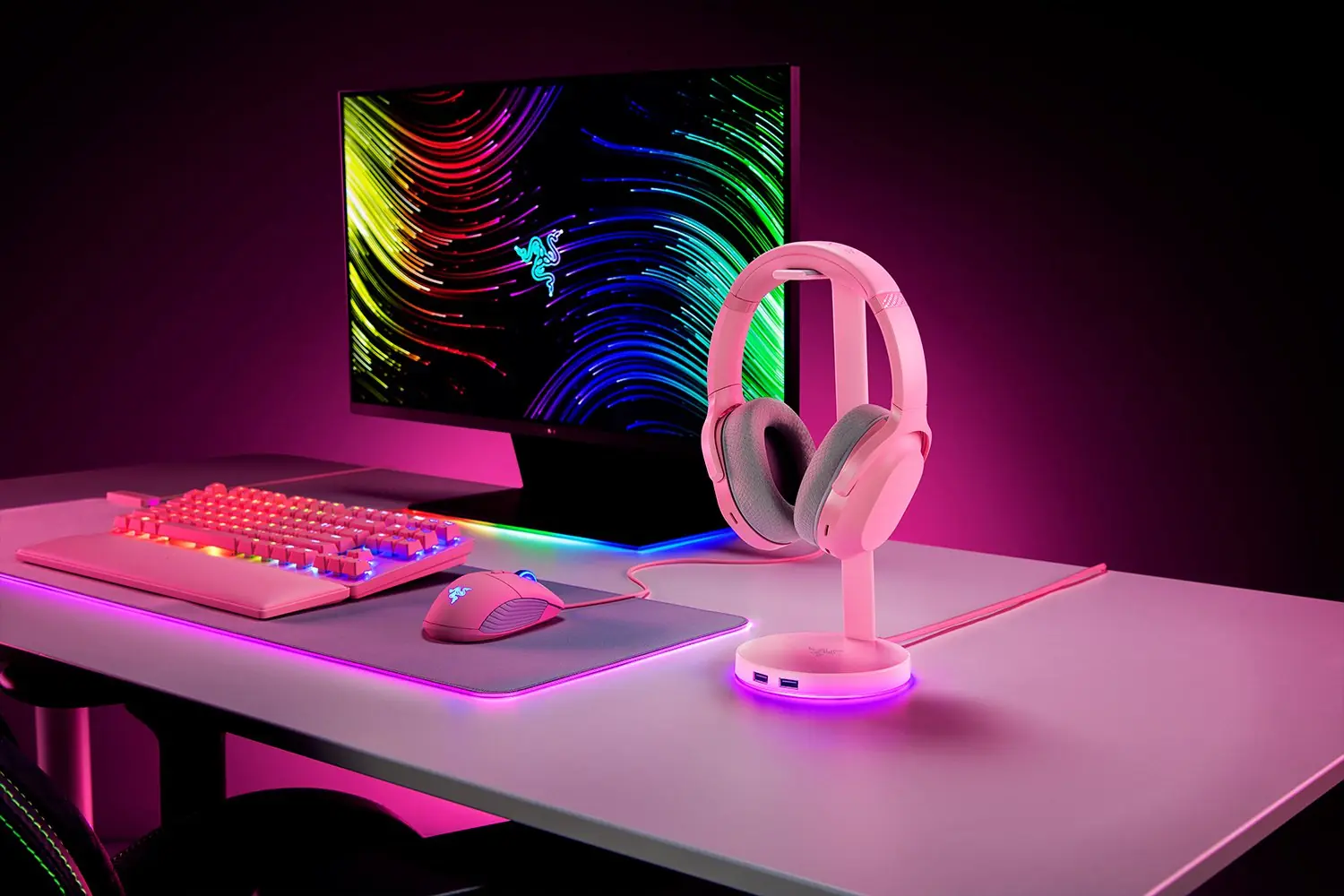 Razer Base Station V2 Chroma (粉紅色) 耳機架 1