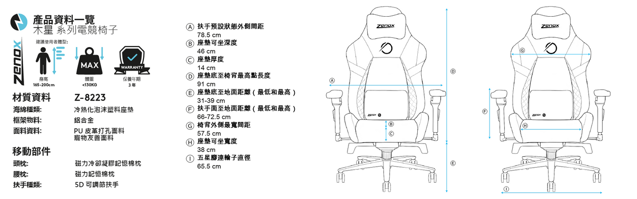 Zenox Jupiter Mk-2 Gaming Chair 電競椅 (Leather/Sky Blue) 2 Zenox Jupiter Mk-2 Gaming Chair 電競椅 (Leather/Sky Blue) 1