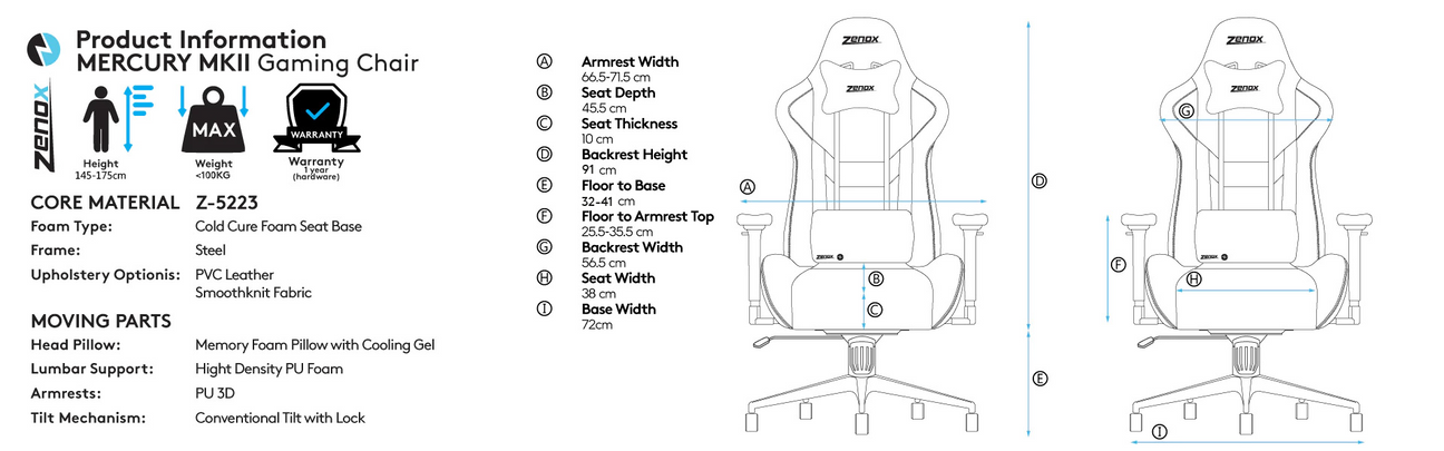 Zenox Mercury Mk-2 Gaming Chair 電競椅 (Davis Fabrics / Koala Grey) 1