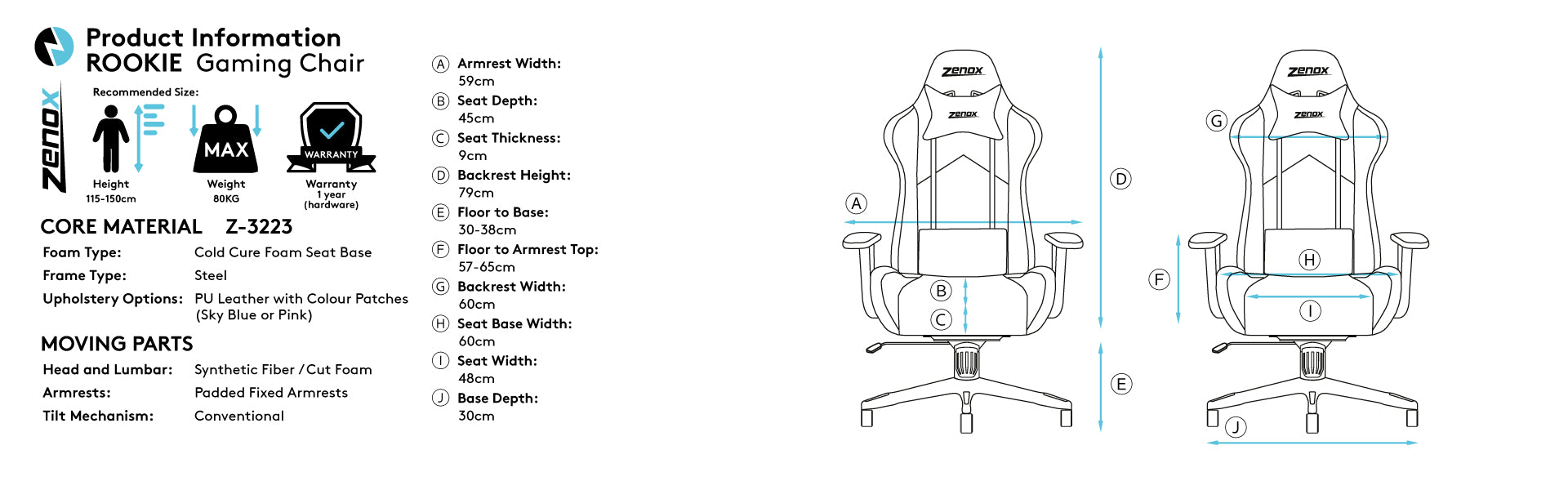 Zenox Rookie Mk-2 Gaming Chair 兒童電競椅 (Sky Blue) 1