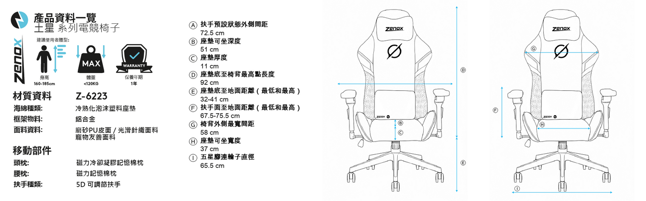 Zenox Saturn Mk-2 Gaming Chair 電競椅 (Fabric/Charcoal) 2 Zenox Saturn Mk-2 Gaming Chair 電競椅 (Fabric/Charcoal) 1