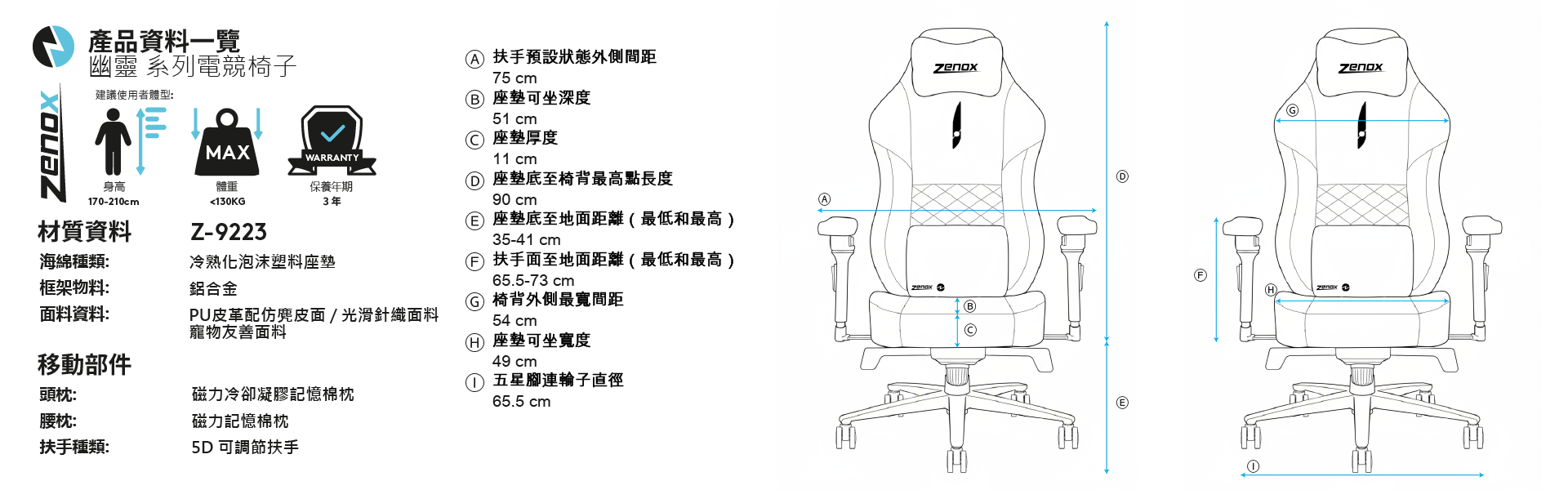 Zenox Spectre Mk-2 Gaming Chair 電競椅 (Leather/Charcoal) 1